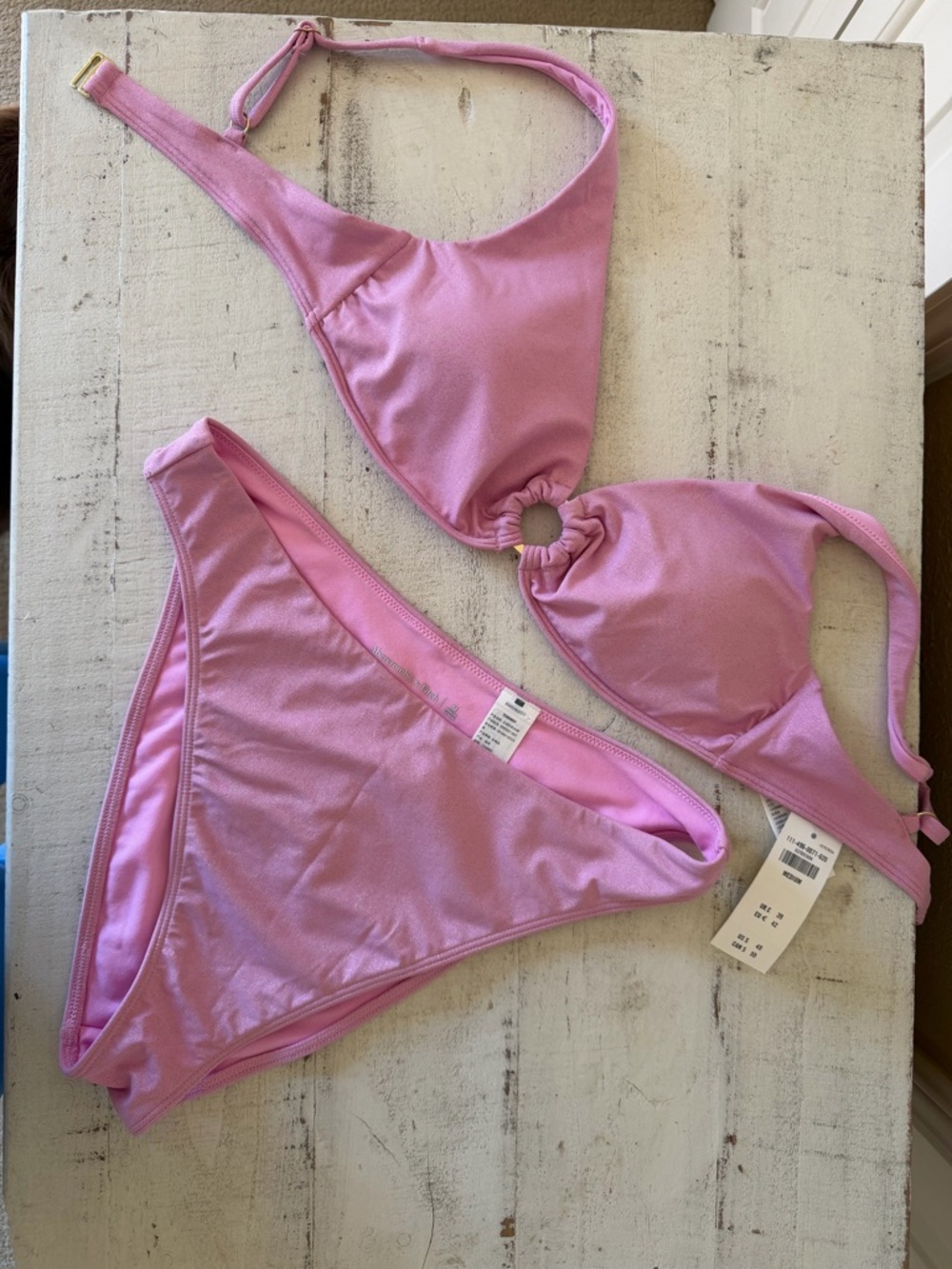 Pink Triangle Ring Detail Bikini Set